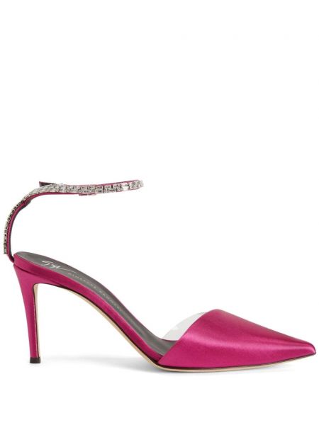 Сатенени полуотворени обувки с кристали Giuseppe Zanotti розово