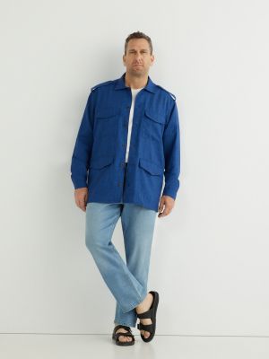 Классическая однотонная рубашка с карманами Mirto синяя