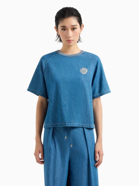 Бавовняна блуза Emporio Armani синя
