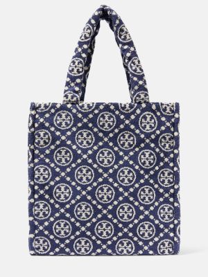 Βαμβακερή τσάντα shopper Tory Burch μπλε