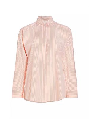 Хлопковая блузка в полоску с длинным рукавом Akris Punto оранжевая