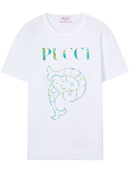 Biała koszulka bawełniana z nadrukiem Pucci