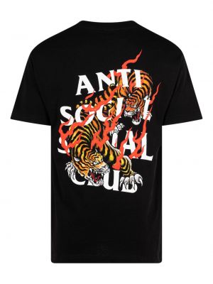 T-krekls ar apdruku ar tīģera rakstu Anti Social Social Club melns