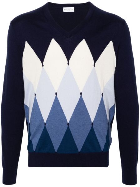 Argyle kariran pulover z v-izrezom Ballantyne modra