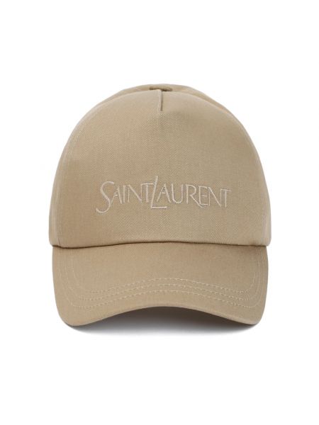 Lniana czapka z daszkiem bawełniana Saint Laurent beżowa