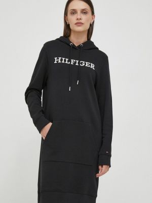 Oversized bavlněné mini šaty Tommy Hilfiger černé