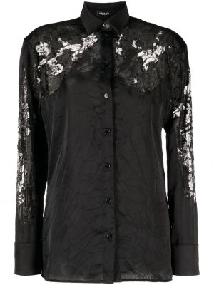 Przezroczysta satynowa koszula koronkowa Versace czarna