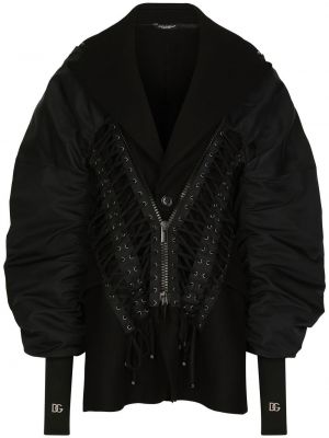 Bomber jakna z vezalkami s čipko Dolce & Gabbana črna