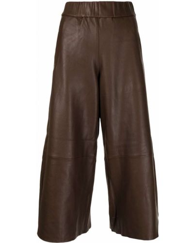 Kožené kalhoty s vysokým pasem Sprwmn - hnědá