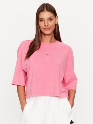 Fleecové tričko relaxed fit Adidas růžové