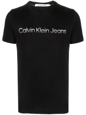 Pamut póló nyomtatás Calvin Klein Jeans fekete