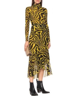 Fusta midi cu imagine cu imprimeu animal print Ganni galben