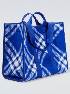 Καρό μάλλινη τσάντα shopper ζακάρ Burberry μπλε
