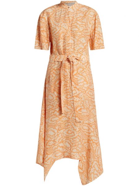 Hedvábné midi šaty s potiskem Stella Mccartney oranžové