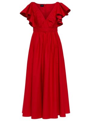Vestido midi de algodón con volantes Giambattista Valli rojo
