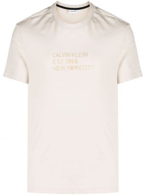Памучна тениска Calvin Klein бежово