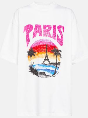 T-shirt en coton à imprimé tropical Balenciaga blanc