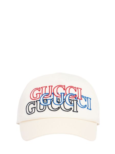 Bombažna kapa s šiltom z vezenjem Gucci bela