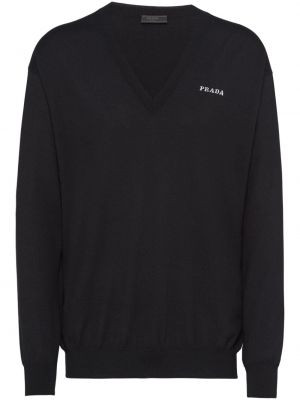 Кашмирен пуловер с v-образно деколте Prada черно