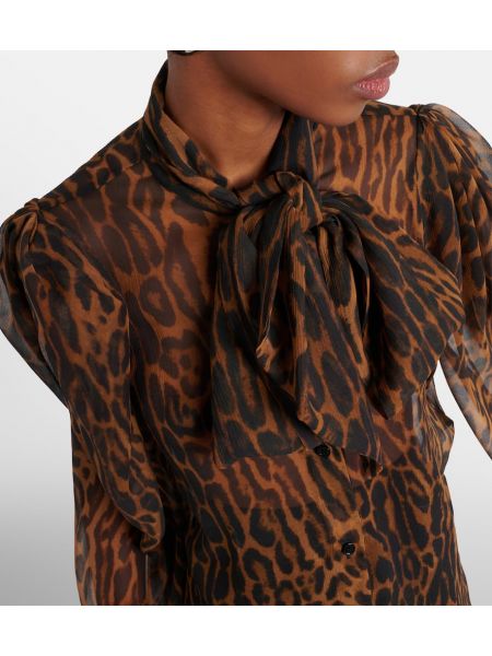 Zīda krekls ar apdruku ar leoparda rakstu Nina Ricci brūns