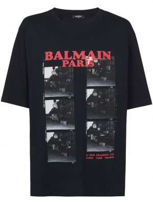Bombažna majica s potiskom Balmain črna