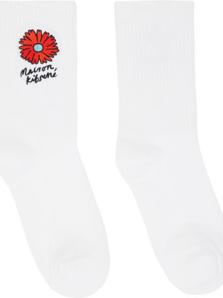 Белые спортивные носки с плавающим цветком Maison Kitsune