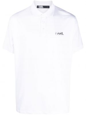 Памучна поло тениска с принт Karl Lagerfeld бяло