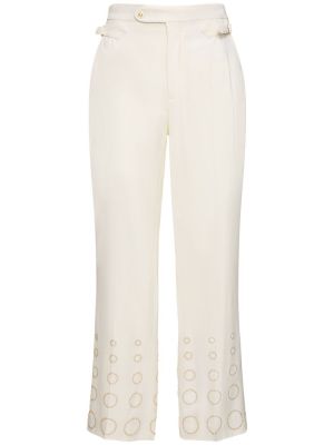 Vlnené rovné nohavice s prechodom farieb Casablanca biela