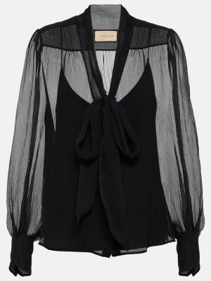 Прозрачна копринена блуза Gucci черно