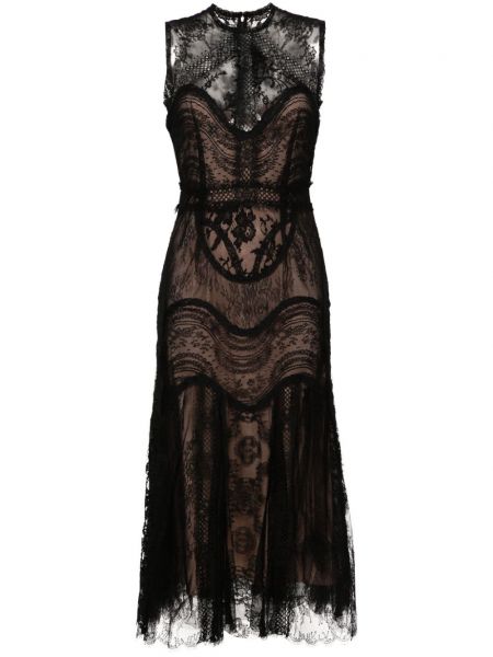 Изгорена рокля с дантела Costarellos черно