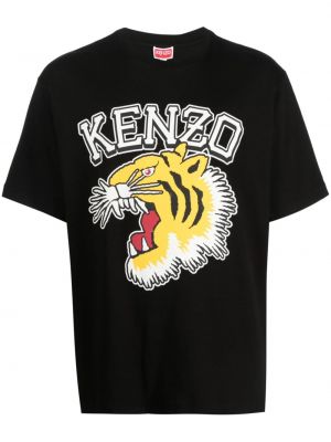 Tigriscsíkos pamut póló nyomtatás Kenzo fekete