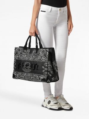Shopper handtasche aus baumwoll mit print Philipp Plein