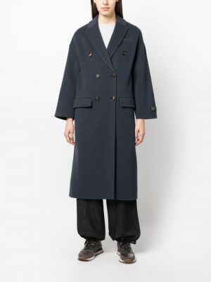 Kašmírový vlněný kabát Brunello Cucinelli modrý