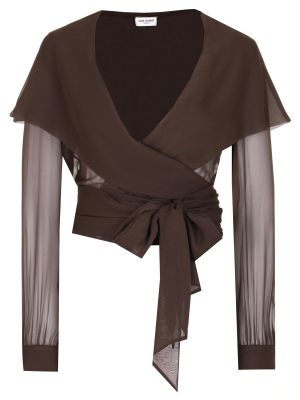 Шелковая блузка Saint Laurent коричневая