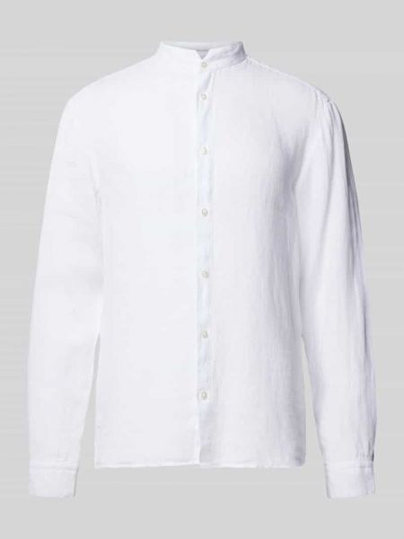 Lniana koszula slim fit ze stójką Hugo biała