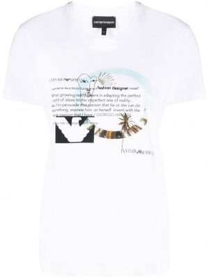 T-shirt avec imprimé slogan en coton à imprimé Emporio Armani blanc