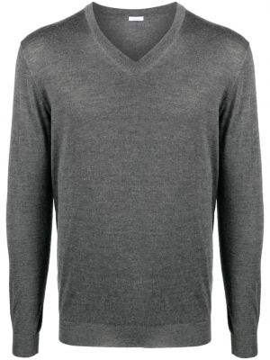 Кашмирен копринен пуловер с v-образно деколте Malo сиво