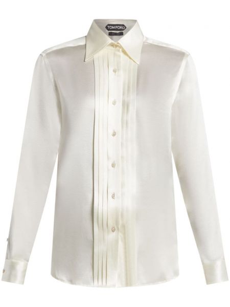 Plisirana svilena srajca Tom Ford bela