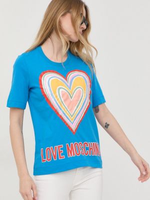 Bombažna majica Love Moschino modra