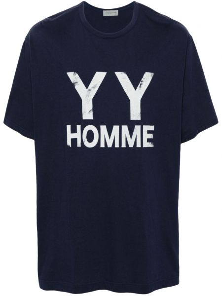 T-shirt en coton à imprimé Yohji Yamamoto bleu