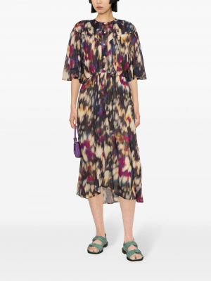 Dlouhé šaty s potiskem s abstraktním vzorem Marant Etoile béžové