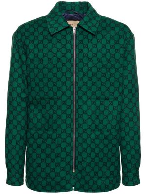Flanelová vlněná bunda Gucci zelená