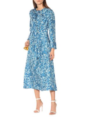 Μεταξωτή μίντι φόρεμα με σχέδιο Valentino μπλε
