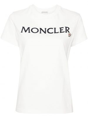 Bavlněné tričko s výšivkou Moncler bílé