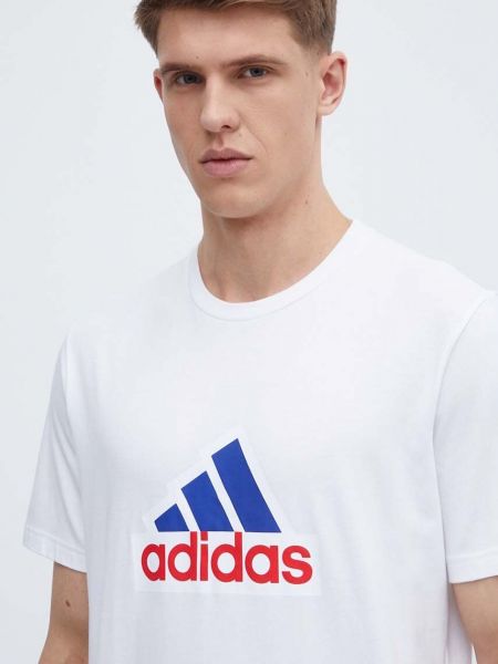 Бавовняна футболка з принтом Adidas біла