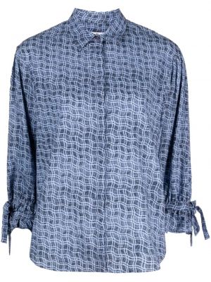 Kockovaná bavlnená košeľa s potlačou Ps Paul Smith modrá