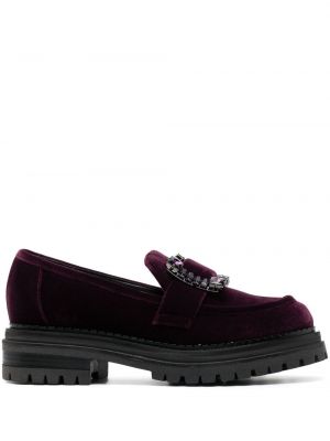 Pantofi loafer cu cataramă de cristal Sergio Rossi violet