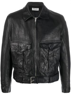 Usnjena jakna z zaponko Saint Laurent črna