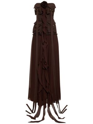 Jedwabna sukienka długa Blumarine brązowa