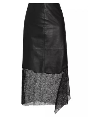 Кружевная кожаная юбка Helmut Lang черная
